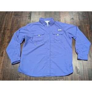 Columbia PFG Shirt Mens Large Purple Bahama II Long Sleeve Vented Fishing Outdoo